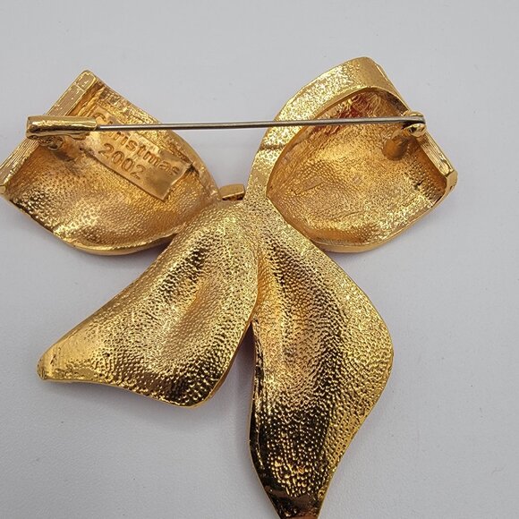 Large Vintage Christmas 2002 Butler Red Bow Brooch - Picture 6 of 6